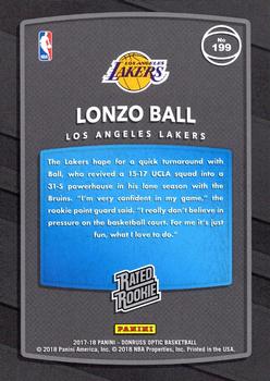 2017-18 Donruss Optic - Rated Rookie Shock #199 Lonzo Ball Back