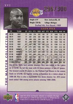 2000 Upper Deck Lakers Master Collection #XVI Glen Rice Back