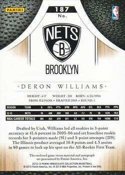 2012-13 Panini Immaculate Collection - Rookie Autographed Patches Basketball Veteran Variations #187 Deron Williams Back