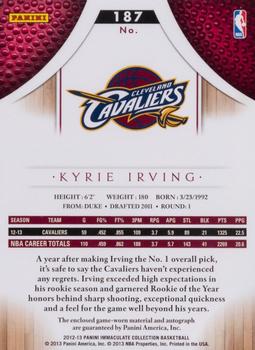 2012-13 Panini Immaculate Collection - Rookie Autographed Patches Basketball Veteran Variations #187 Kyrie Irving Back