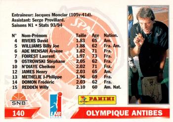 1994-95 Panini LNB (France) #140 Antibes (Roster) Back
