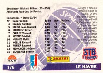 1994-95 Panini LNB (France) #176 Le Havre (Roster) Back