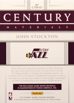 2017-18 Panini National Treasures - Century Materials #CTM-67 John Stockton Back