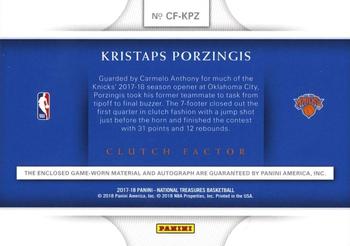 2017-18 Panini National Treasures - Clutch Factor #CF-KPZ Kristaps Porzingis Back