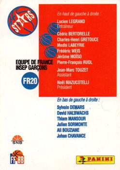 1995-96 Panini LNB (France) - Joueurs France / Equipes France #FR20 Insep Garcons Back