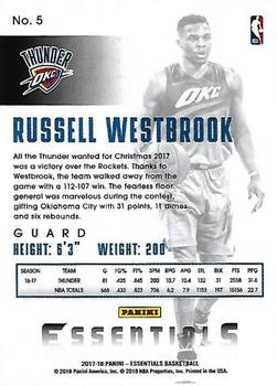 2017-18 Panini Essentials - Spiral #5 Russell Westbrook Back