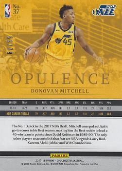 2017-18 Panini Opulence #37 Donovan Mitchell Back