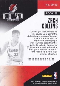 2017-18 Panini Essentials - Essential Rookies #ER-20 Zach Collins Back