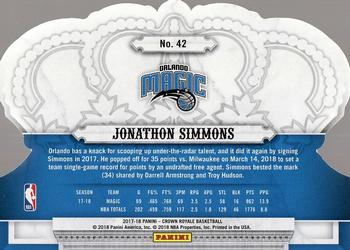 2017-18 Panini Crown Royale #42 Jonathon Simmons Back