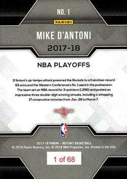 2017-18 Panini Instant NBA Playoffs #1 Mike D'Antoni Back