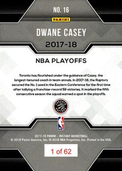 2017-18 Panini Instant NBA Playoffs #16 Dwane Casey Back