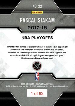2017-18 Panini Instant NBA Playoffs #22 Pascal Siakam Back