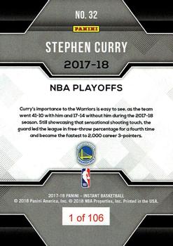 2017-18 Panini Instant NBA Playoffs #32 Stephen Curry Back