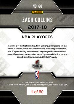 2017-18 Panini Instant NBA Playoffs #68 Zach Collins Back