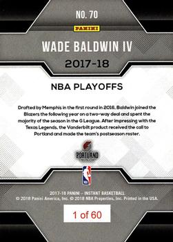 2017-18 Panini Instant NBA Playoffs #70 Wade Baldwin IV Back