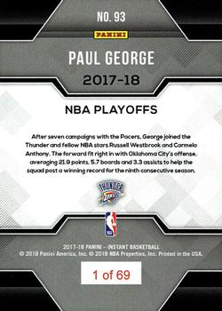 2017-18 Panini Instant NBA Playoffs #93 Paul George Back