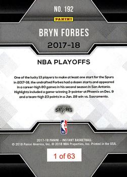 2017-18 Panini Instant NBA Playoffs #192 Bryn Forbes Back