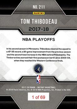 2017-18 Panini Instant NBA Playoffs #211 Tom Thibodeau Back