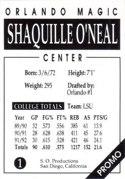 1993 Michael Debus Art Promo (unlicensed) #1 Shaquille O'Neal Back