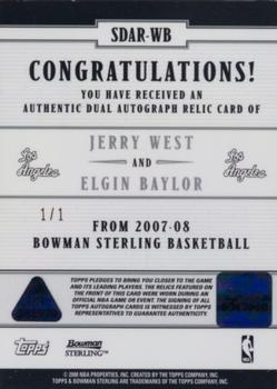 2007-08 Bowman Sterling - Dual Autographed Relics #SDAR-WB Jerry West / Elgin Baylor Back