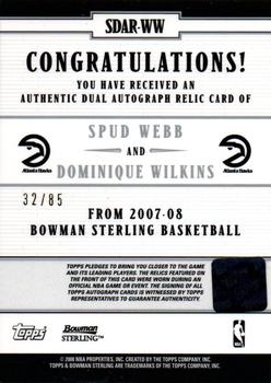 2007-08 Bowman Sterling - Dual Autographed Relics #SDAR-WW Dominique Wilkins / Spud Webb Back