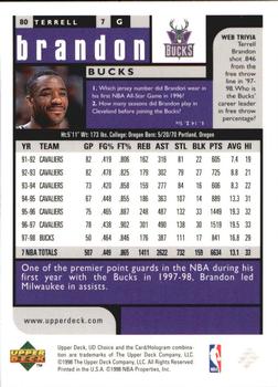 1998-99 UD Choice Preview #80 Terrell Brandon Back