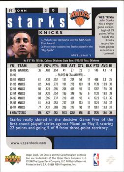 1998-99 UD Choice Preview #97 John Starks Back