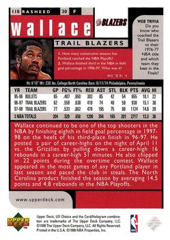 1998-99 UD Choice Preview #118 Rasheed Wallace Back