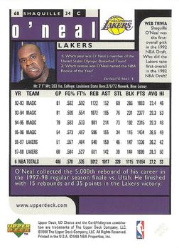 1998-99 UD Choice Preview #68 Shaquille O'Neal Back