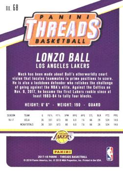 2017-18 Panini Threads - Dazzle #68 Lonzo Ball Back