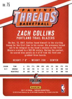 2017-18 Panini Threads - Dazzle #75 Zach Collins Back