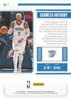 2018 Panini Contenders Draft Picks #7 Carmelo Anthony Back