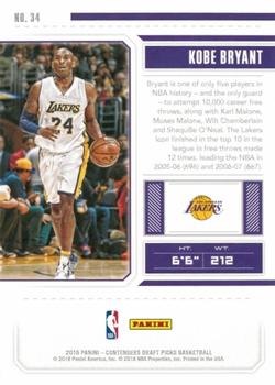 2018 Panini Contenders Draft Picks #34 Kobe Bryant Back