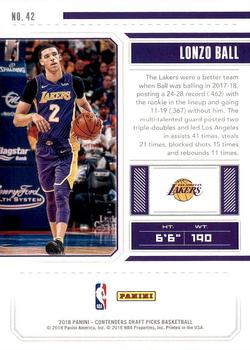 2018 Panini Contenders Draft Picks #42 Lonzo Ball Back