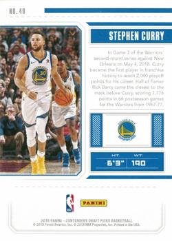 2018 Panini Contenders Draft Picks #49 Stephen Curry Back