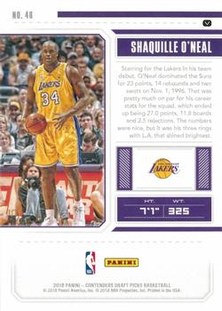 2018 Panini Contenders Draft Picks #48 Shaquille O'Neal Back