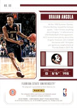 2018 Panini Contenders Draft Picks #89 Braian Angola Back