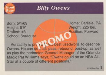 1991 Front Row Billy Owens #1 Billy Owens Back