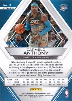 2017-18 Panini Spectra - Red #11 Carmelo Anthony Back