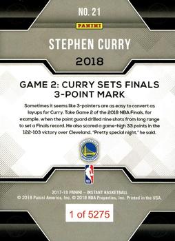 2017-18 Panini Instant Golden State Warriors NBA Champions #21 Stephen Curry Back