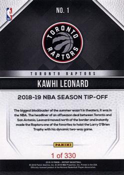 2018-19 Panini Instant NBA #1 Kawhi Leonard Back