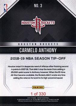 2018-19 Panini Instant NBA #3 Carmelo Anthony Back