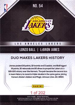 2018-19 Panini Instant NBA #54 Lonzo Ball / Lebron James Back