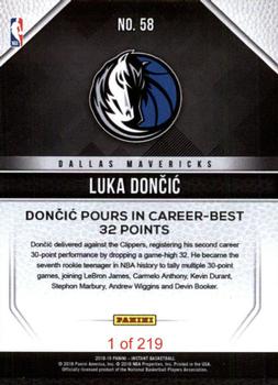 2018-19 Panini Instant NBA #58 Luka Dončić Back