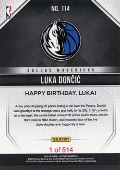 2018-19 Panini Instant NBA #114 Luka Dončić Back