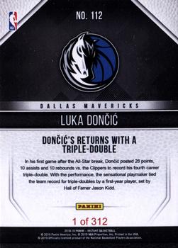 2018-19 Panini Instant NBA #112 Luka Dončić Back