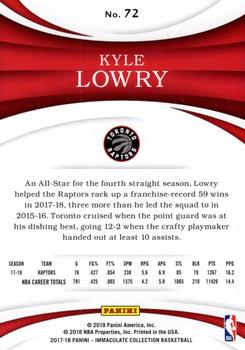 2017-18 Panini Immaculate Collection #72 Kyle Lowry Back