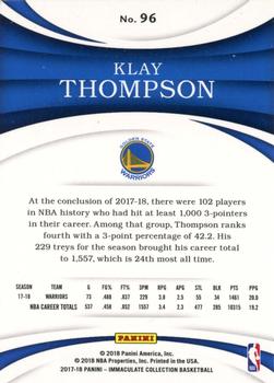 2017-18 Panini Immaculate Collection #96 Klay Thompson Back