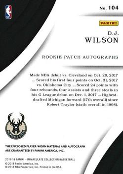 2017-18 Panini Immaculate Collection #104 D.J. Wilson Back