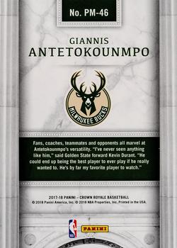 2017-18 Panini Crown Royale - Pacific Marquee #PM-46 Giannis Antetokounmpo Back